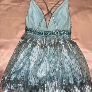 Elegant Blue Sequin Mini Dress